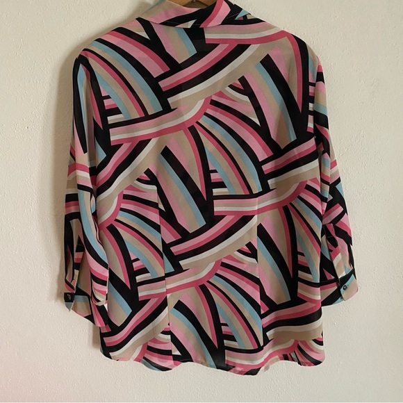New York & Company Unique Pink, Blue Button Up Top - Picture 3 of 4